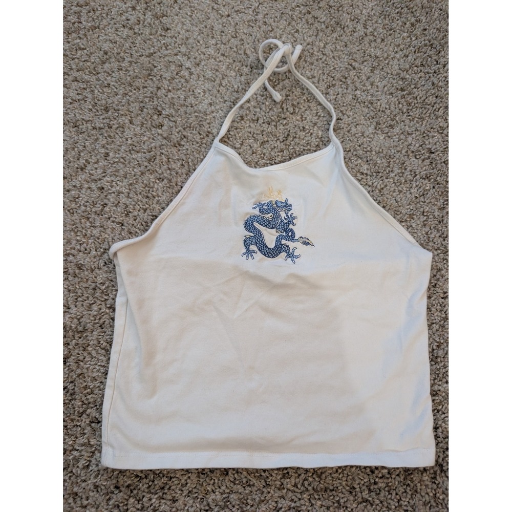 Brandy Melville J. Galt Shanghai White Dragon Embroidered Halter Top MW004